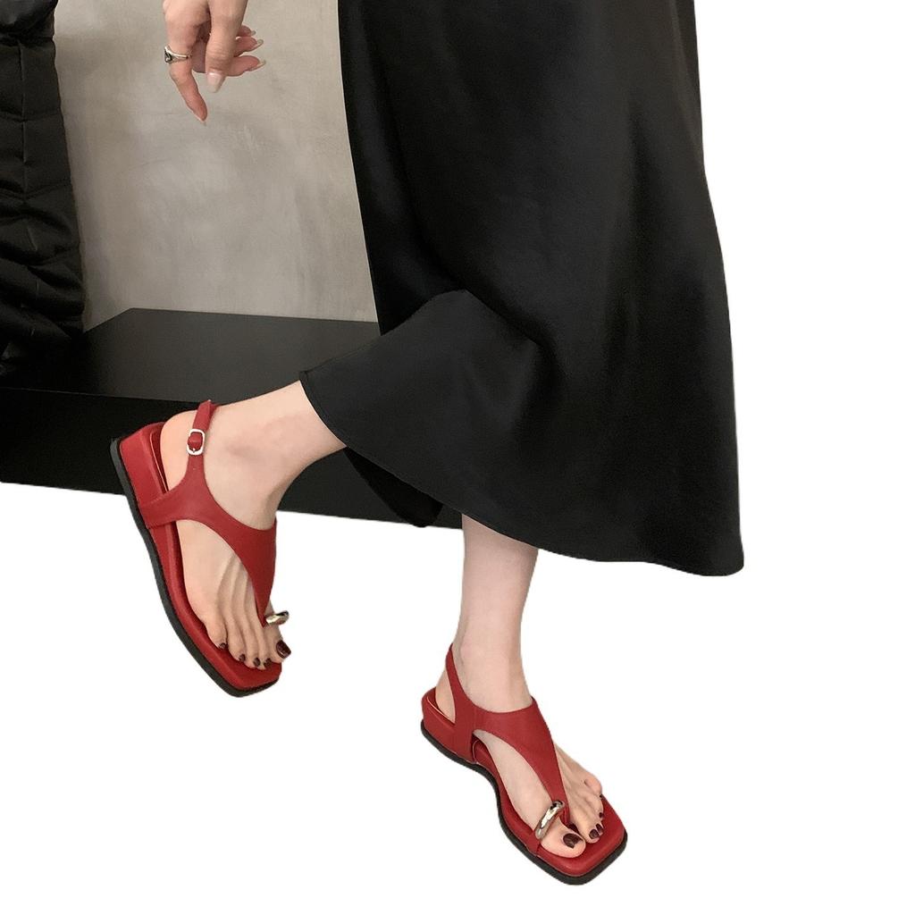 Pointed French niche Korean wedge heel strap open-toed sandals women's 2025 new summer fashion skirt Roman shoes