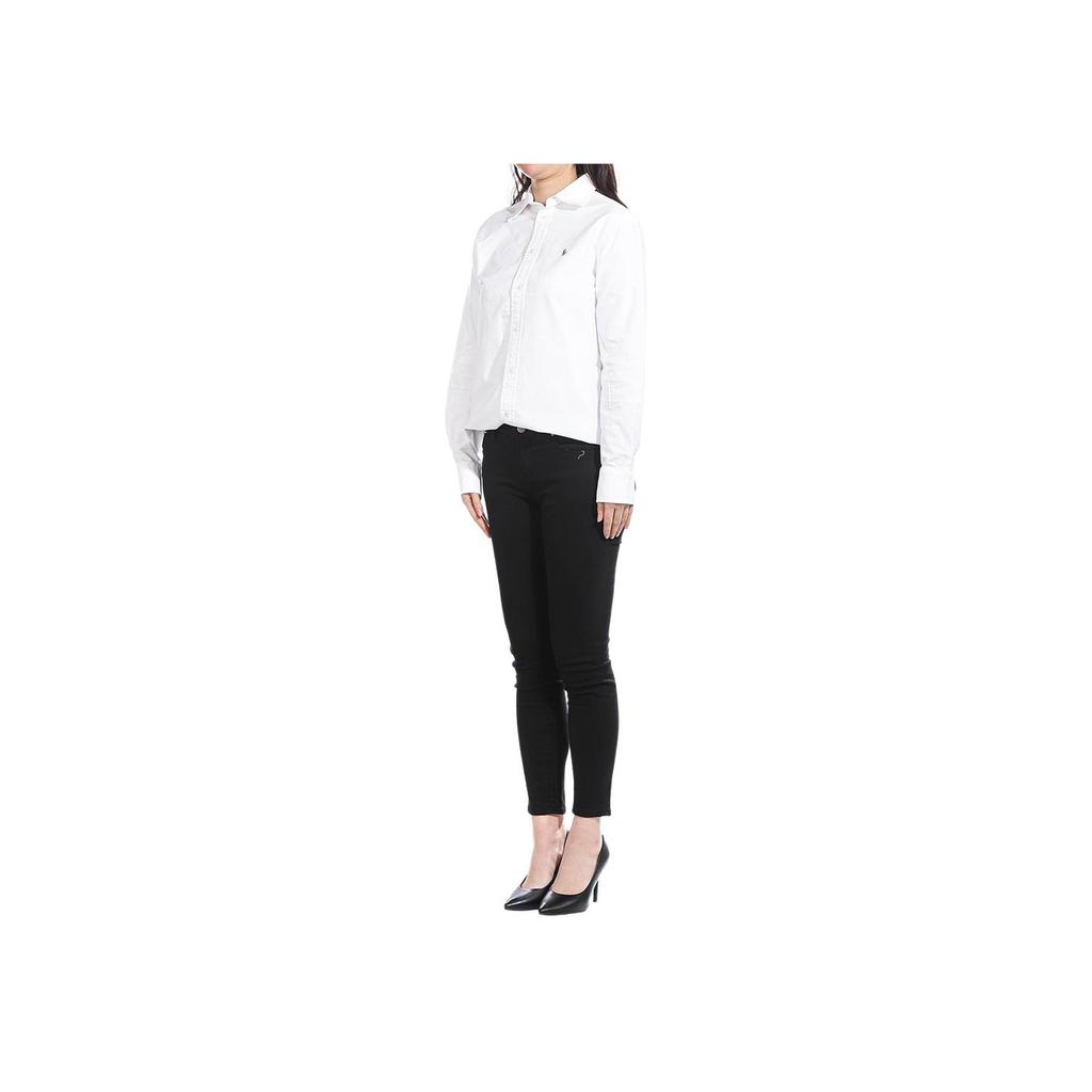 Polo Ralph Lauren Solid Logo Loose Buttonless Long Sleeve Shirt Women Shirts White 211970736-001