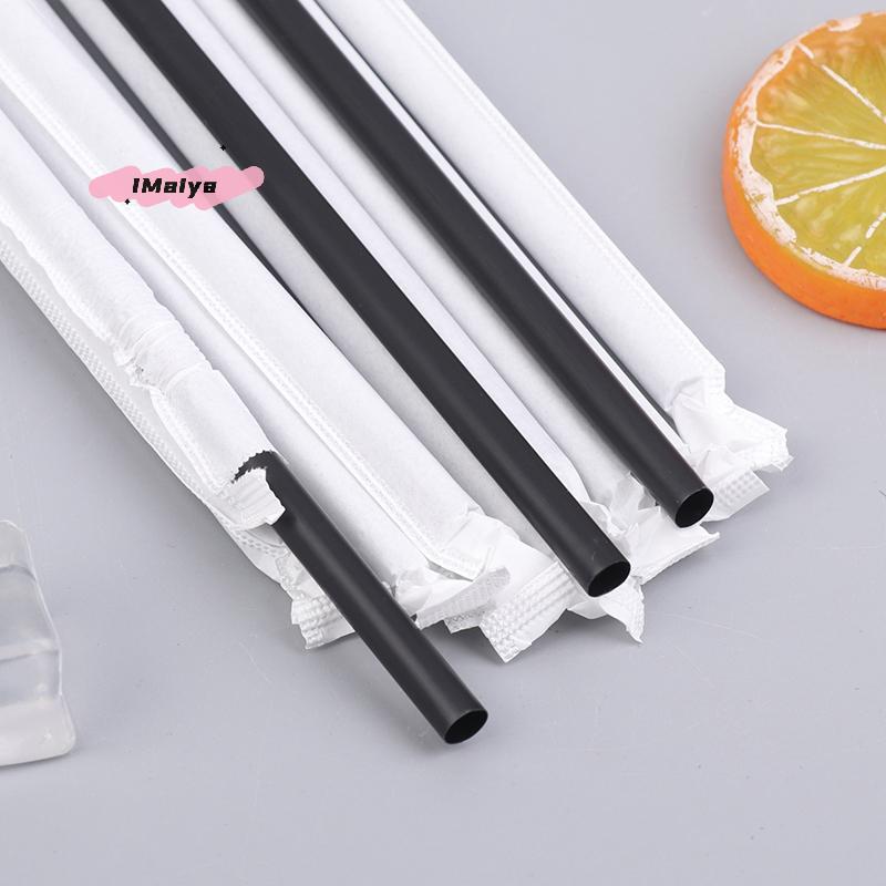 100Pcs Black Flexible Plastic Drinking Straws Single Piece Paper Packaging Rietjes for Party Kitchen Beverage Use