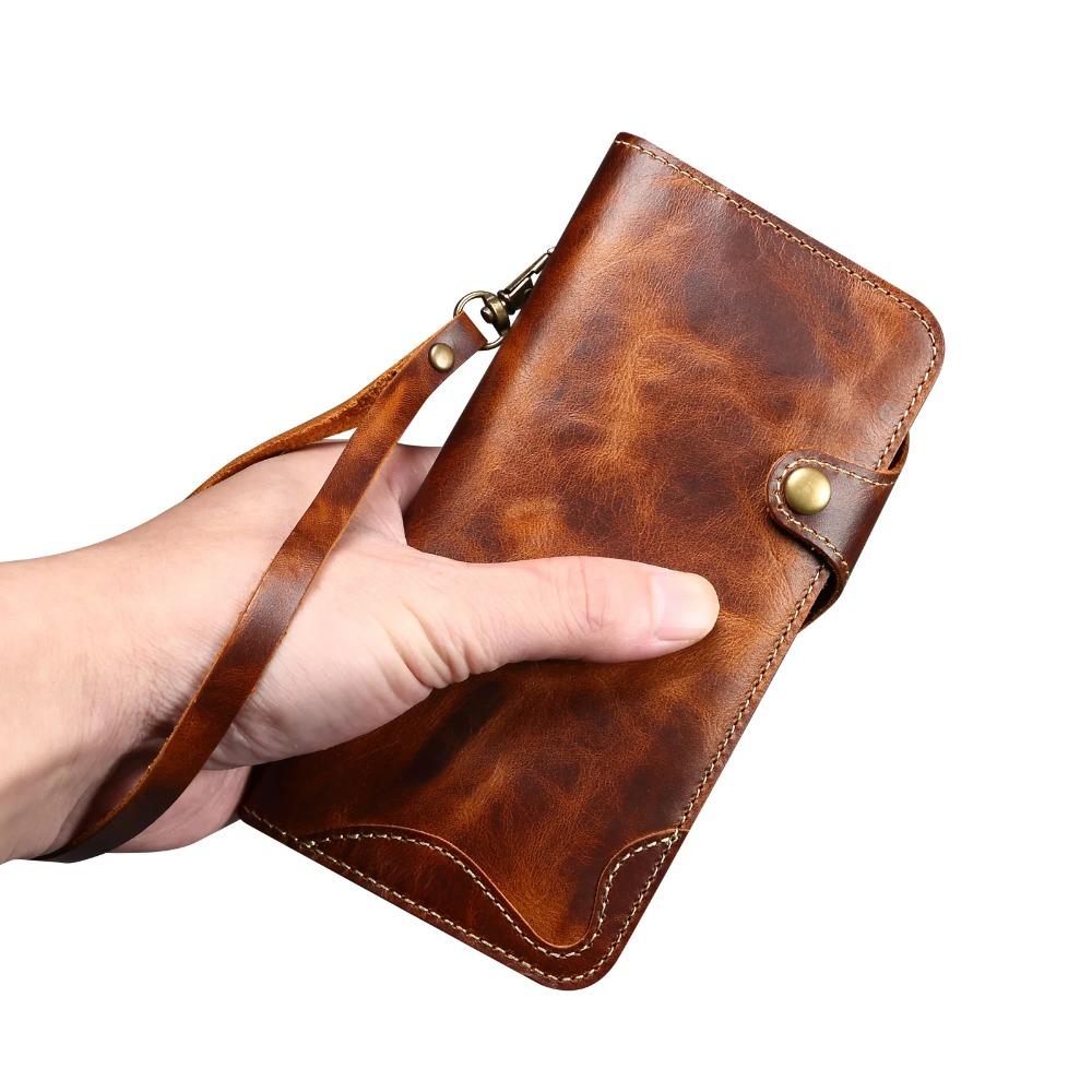 Retro Genuine Leather Case for Samsung Galaxy S26 Ultra S26+ S20 S10 Note 10 Plus Business Purse Cover with Lanyard Card Pocket