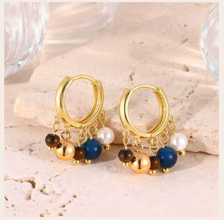 Hoop Earrings, Multi Gemstone Pendant Natural Stone Beads Pendant Bohemian Fashion Trendy Jewelry Ear Accessories for Women