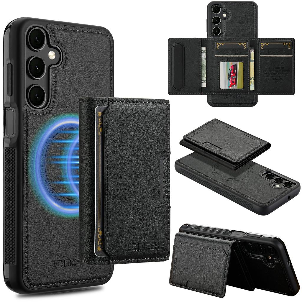 LC.IMEEKE L5 For Samsung Galaxy S25 FE Magnetic Phone Case Leather Back Cover with Detachable Card Holder