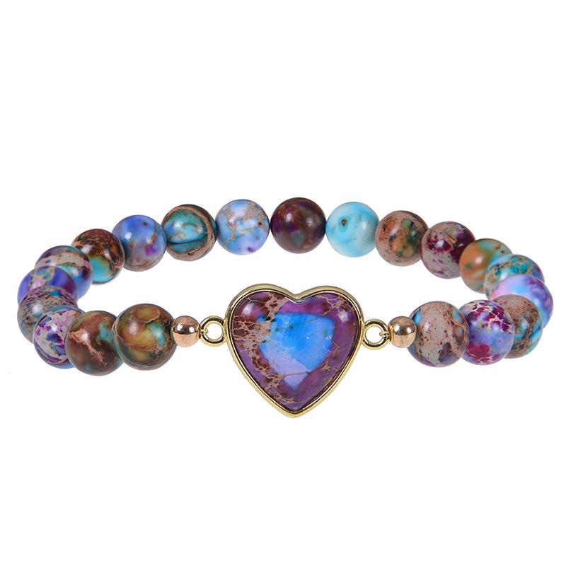 Bohemian 8mm Emperor Stone Bracelet, woven heart-shaped natural stone pendant bracelet for women, Christmas gift, Stocking stuffers