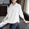 Women Casual Turn Down Collar Loose Long Sleeve Blouse