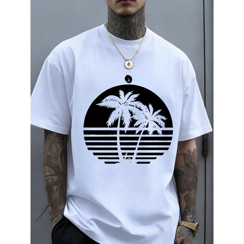 

European sizes Men S Graphic T-Shirt Crew Neck Short Sleeve Black Casual Style Suitable for Summer Daily Scene No Specific Festival 2XL белый