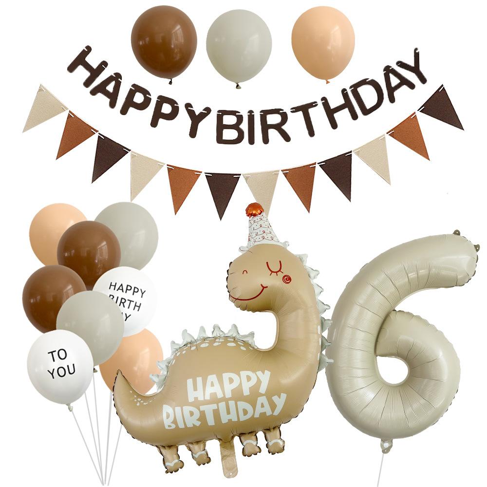 Vintage Dinosaur Grädde Digital Aluminiumfolie Ballongset Barnfödelsedagsballong Flagga Festscen Arrangemang