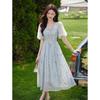 French Retro Puff Sleeve A-Line Maxi Dress