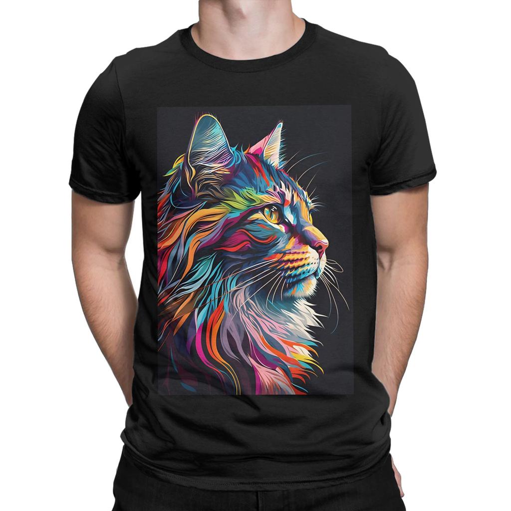 Splash Maine coon Colorful Art Novelty 100 Cotton TShirt maine coon Tops Tees For Unisex