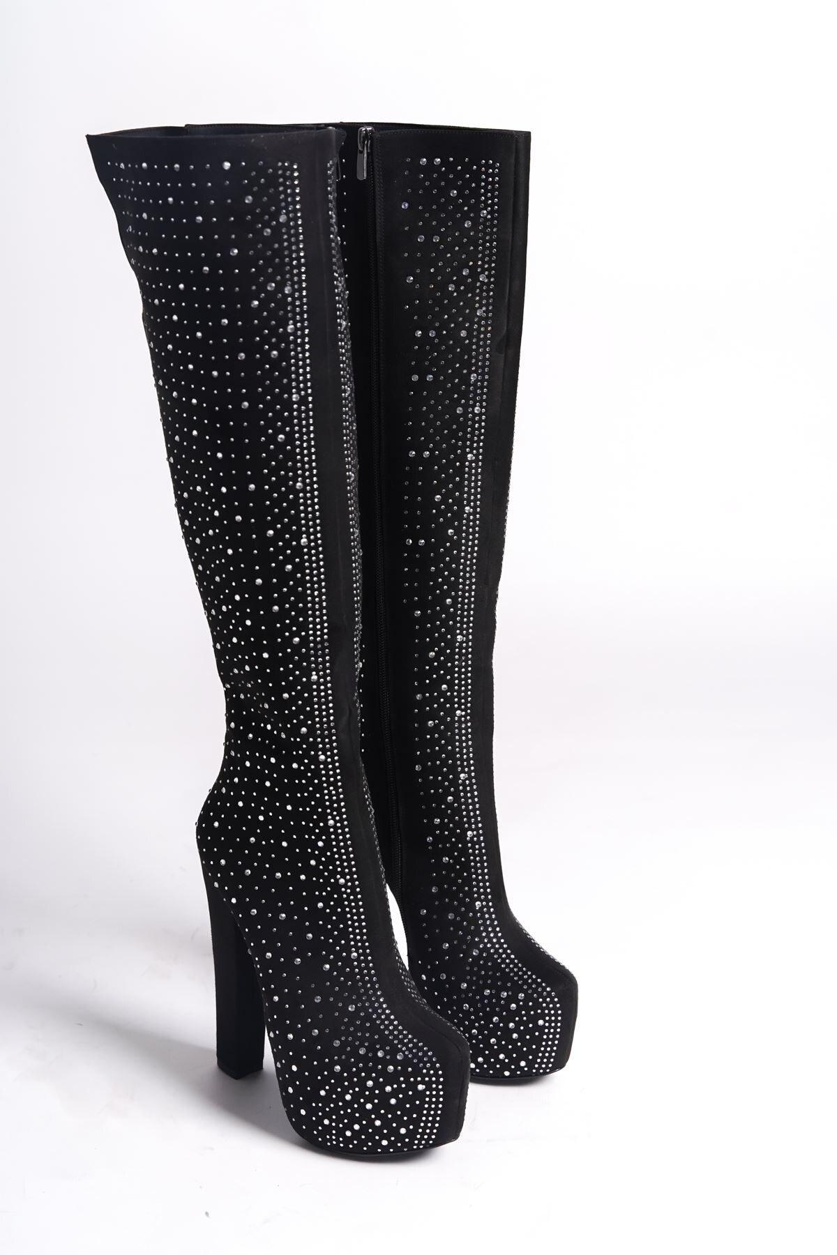 

Women s Fashion Style Special Design Full Stone Detail High Heel Boots 35