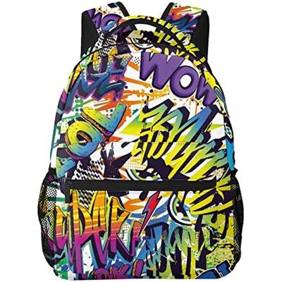 Multi Leisure Backpack Abstract Comics Pattern with Urban Graffiti Style Text Yo Pop Super Grunge Wow Travel Sports School Bag