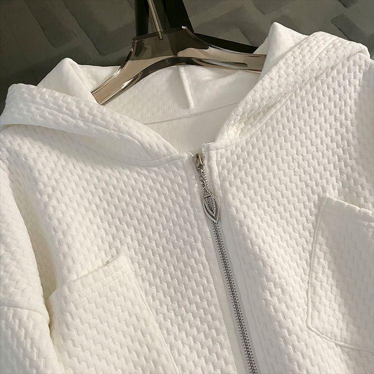 Korean Style White Hoodie & Wide-Leg Pants Set - Casual, Loose, Slimming Two-Piece for Women, Spring & Autumn Fashion