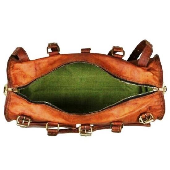 26" Leather Bag Travel Duffel Gym Goat Brown Luggage Vintage New Genuine Men's