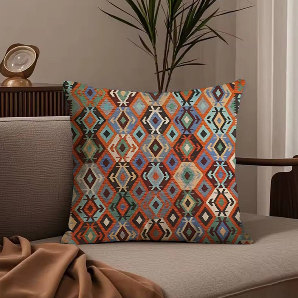 Turkish Kilim Navaho Vintage Pillow Case Anti-dustmite Pillowcase Invisible Zipper Silky Short Plush Sofa Cushion Cover