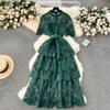 Summer Hollow Out Ruffles Lace With Belt Patchwork Dress High Waist Vestidos Sweet Style Women's Dresses Autumn Spring