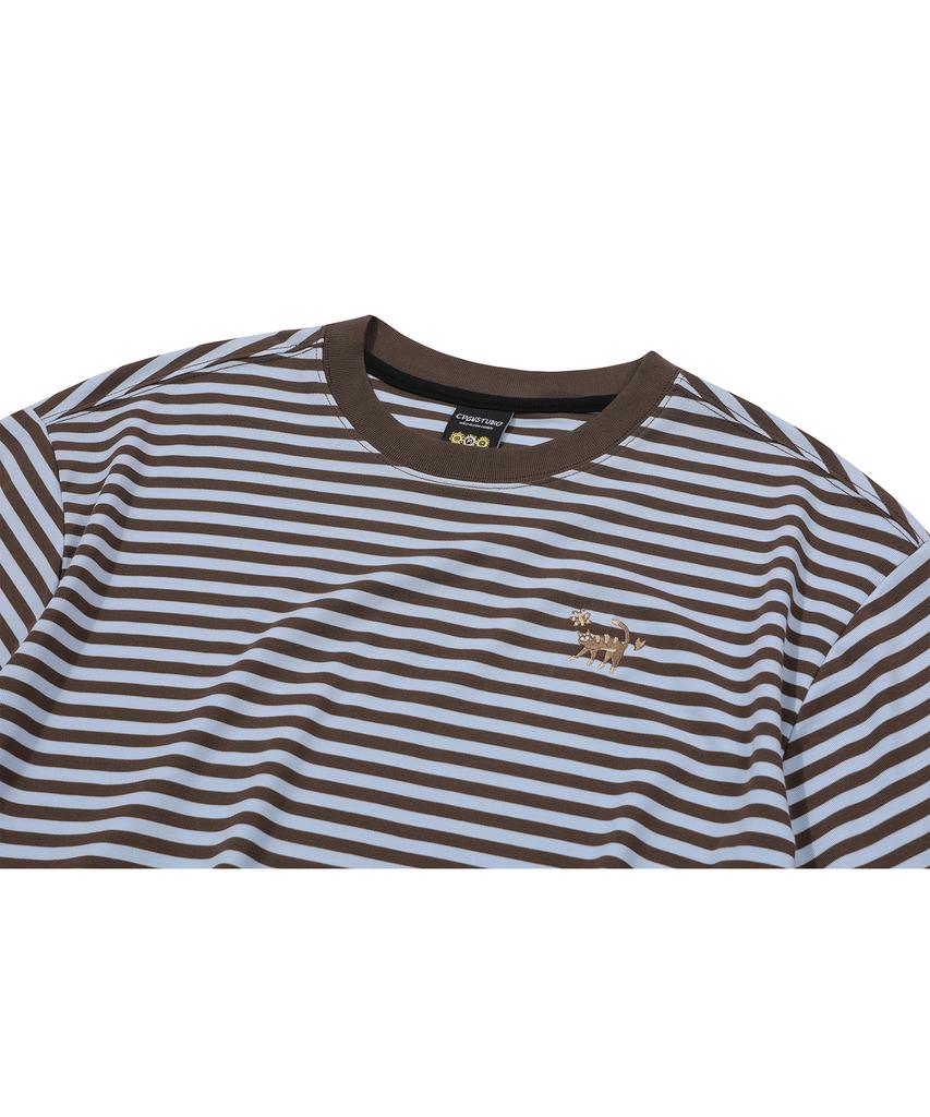 CPGN STUDIO Katze Streifen Ringer Tee Braun