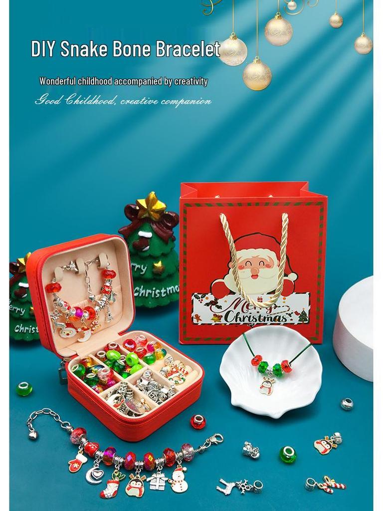 Handmade 66-Piece Children's Silver Christmas Bracelet & Bead Gift Set