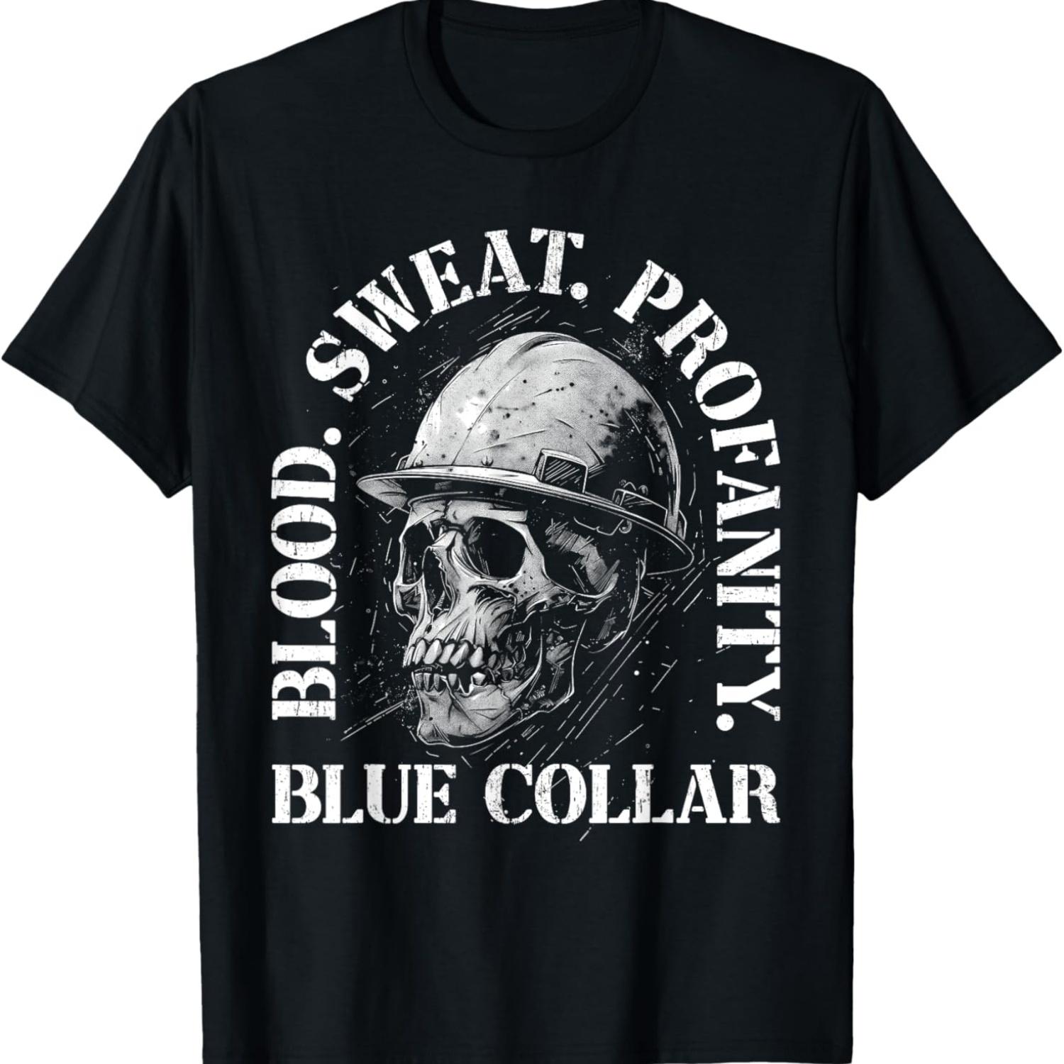 

Кровь Пот Ругательства Строитель Череп Синий Воротничок Футболка XXXXXL чёрный