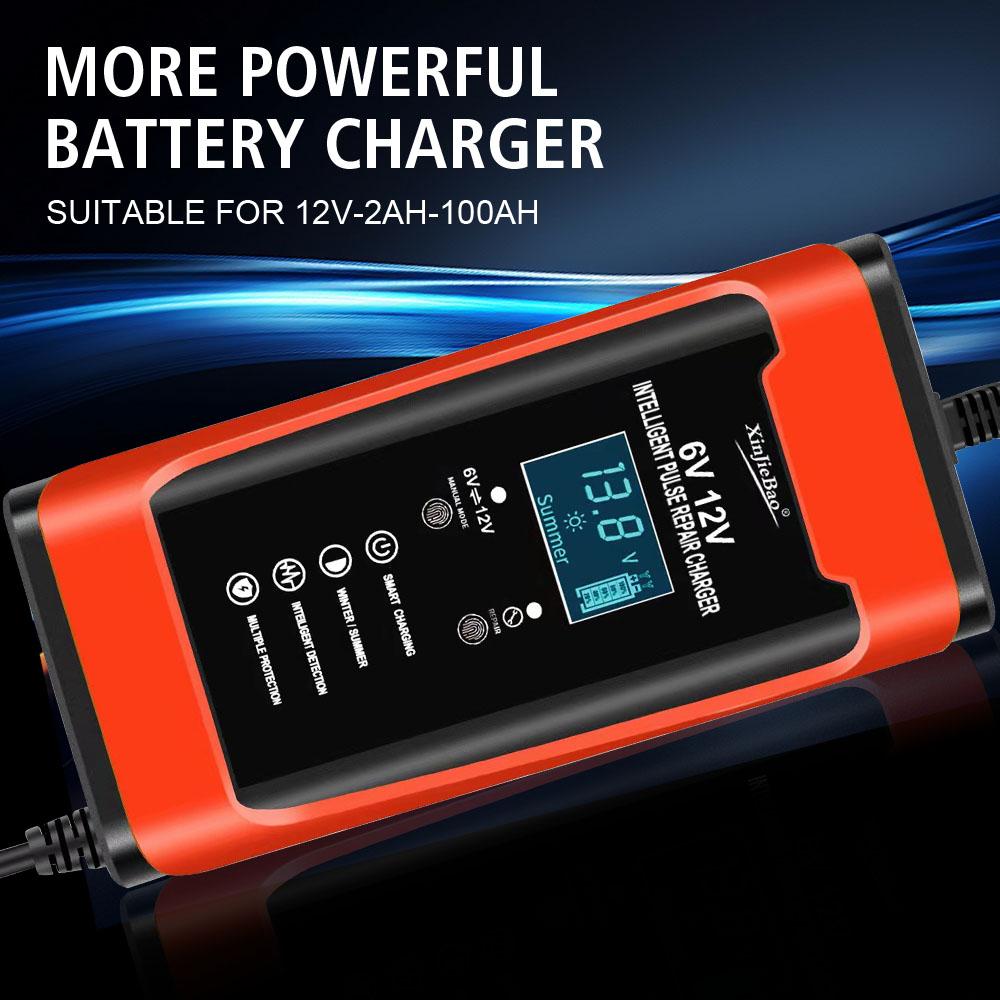 Smart Fast Charge Universal Cycle GEL Lead-Acid Charger Auto Motorcycle Car Battery Charger Pulse Repair LCD Display 6V 12V 6A