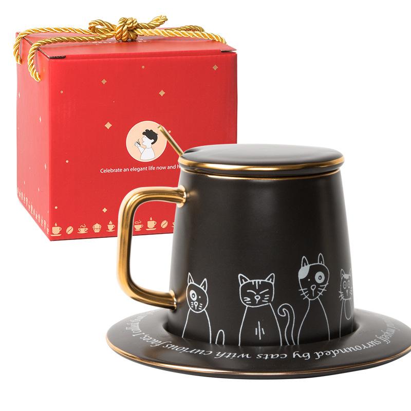 Ceramic Coffee Cup Set Cartoon Cat Tea Cup With Saucer Spoon Breakfast Milk Coffee Mug Bread Dessert Dish Creative Couple Gift