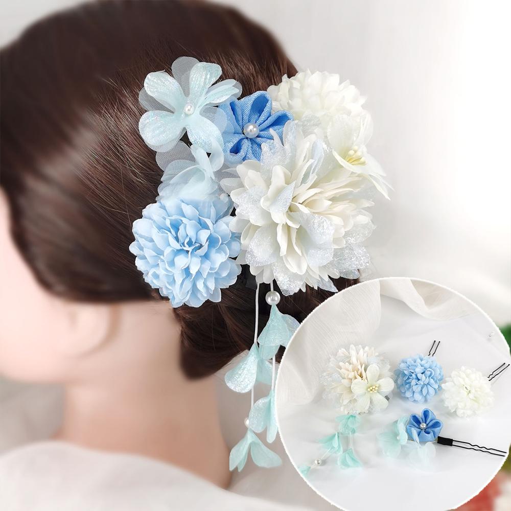 Japanische handgefertigte Haarspange mit Stoffblume, Quaste, Kimono-Haarnadel, Kopfschmuck, Geisha-Haarspange, Haarnadeln für Hochzeiten und Feste