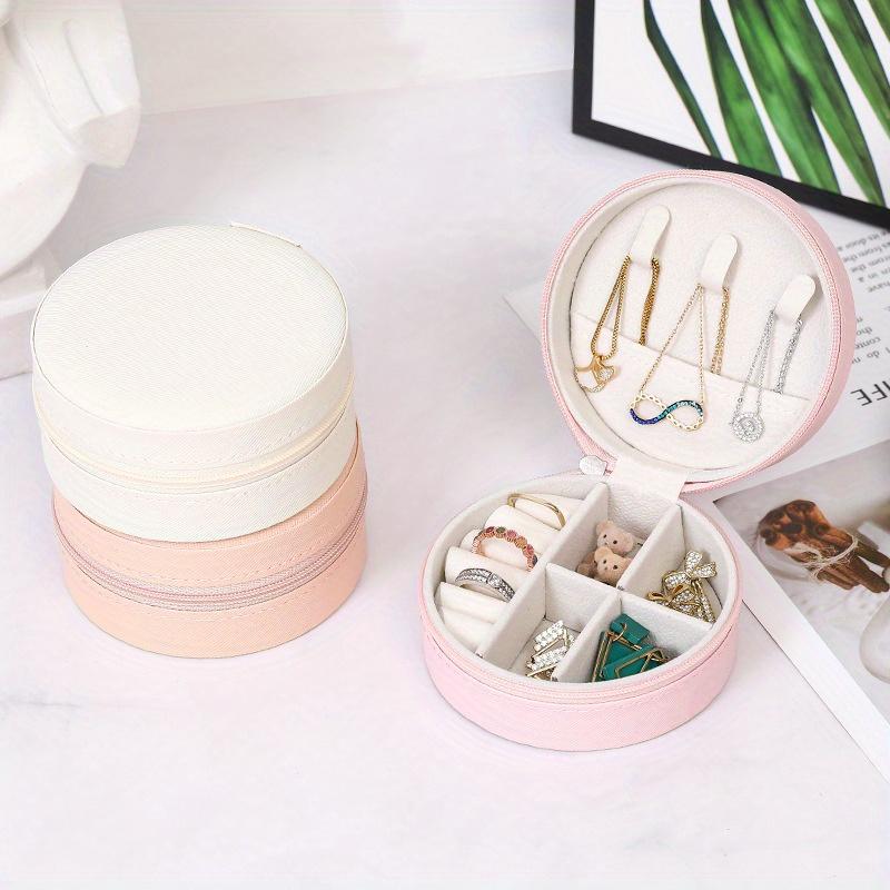 Portable Round Jewelry Box Necklaces Earrings Rings Jewelry Organizer Display Travel Jewelry Case Boxes Pu Leather Storage Box