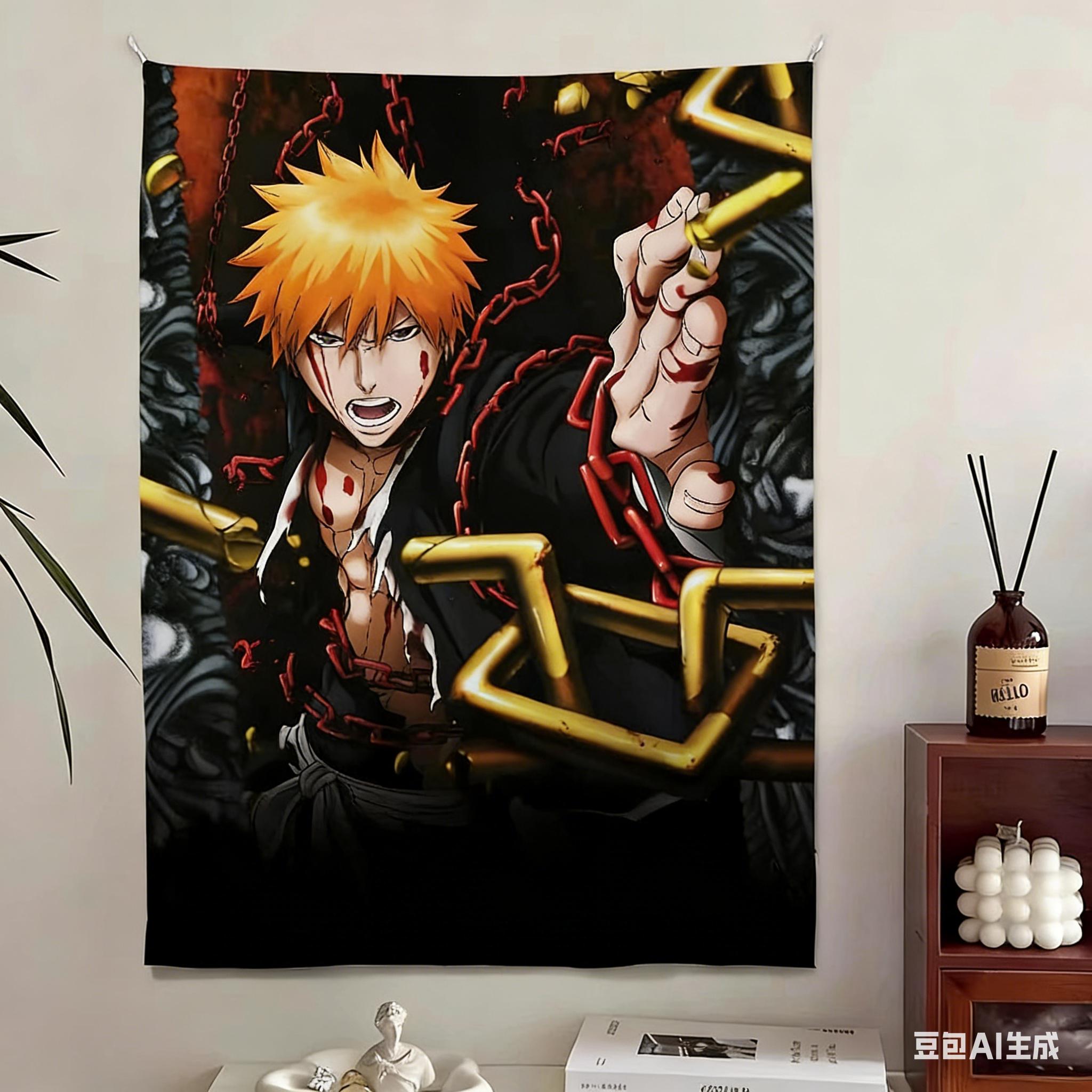 Anime Warrior Tapestry Ink Splash Battle Print Polyester Wall Hanging Action Anime Themed Home Decor for Bedroom  Dorm 74x94cm(29x37in)