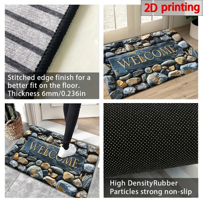Covoraș de ușă 60*90CM 2D Design Pietriș Bun Venit - Covoraș Rectangular cu Grosime de 6mm, Anti-Alunecare, Covoraș Lavabil la Mașină, Potrivit pentru Intrare, Living, Baie