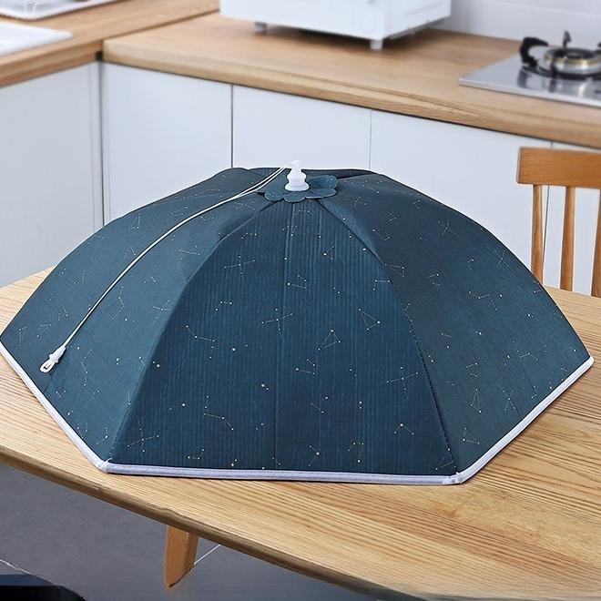 Insulated Blue Starry Sky Pattern Winter Folding Vegetable Cover Round Large Cap Vegetable Cover Food Cover Dust Cover Home Dining Table Cover