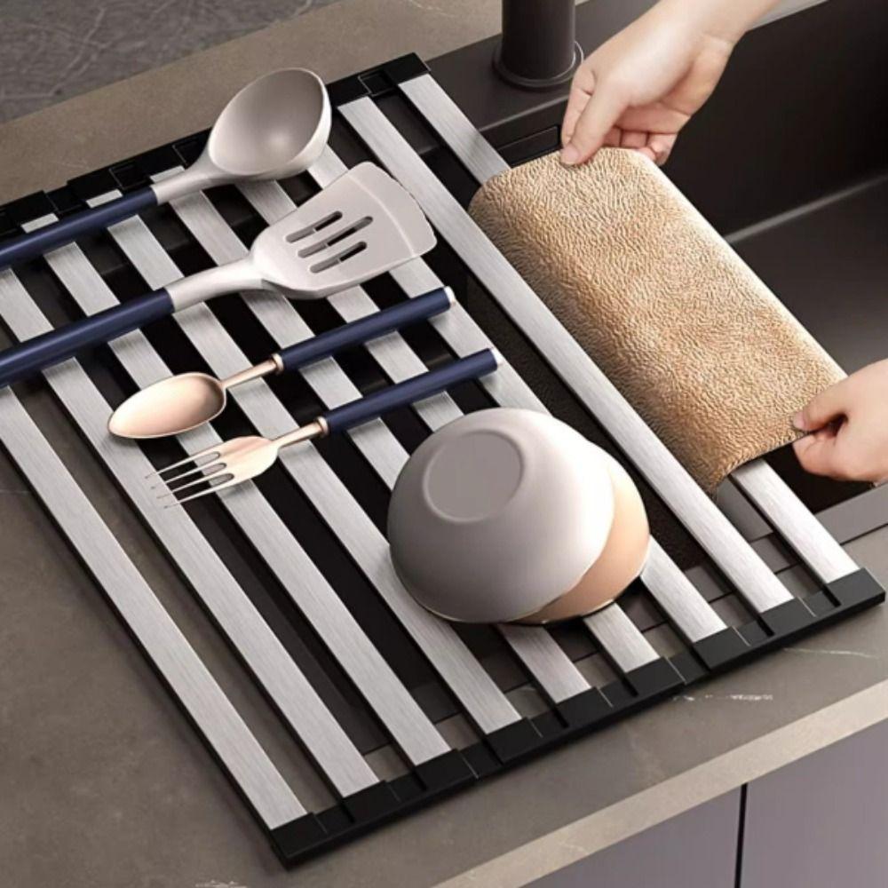 Foldable Sink Drain Rack Detachable Collapsible Stainless Steel Drain Rack Space Saving Heat Resistant KitchenDrying Basket