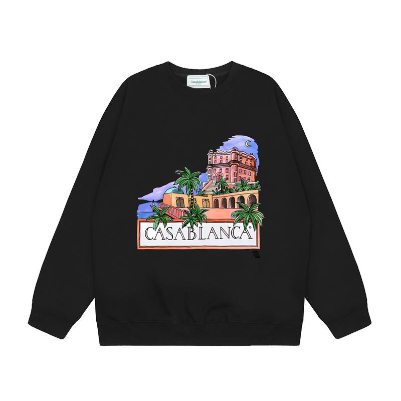 Casa spring and summer fantasy door starry sky castle casa letter long sleeve crew neck sweater couple T-shirt men and women couples