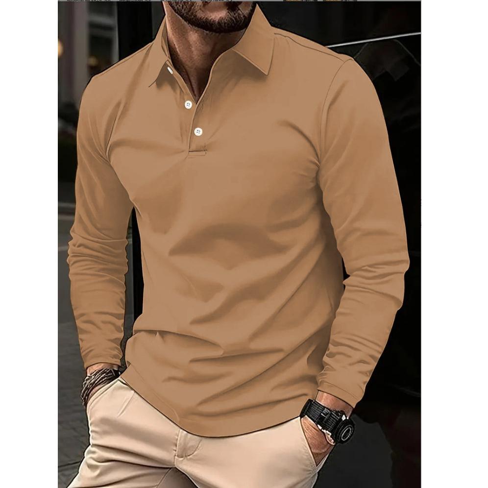 Men's Spring Long Sleeve Polo Shirt Solid Color Turn-down Collar Golf Shirts Fashion Business Casual Male Tops Tees