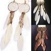 New Bohemia Ethnic Feather Beads Long Design Dream Catcher Earrings For Women