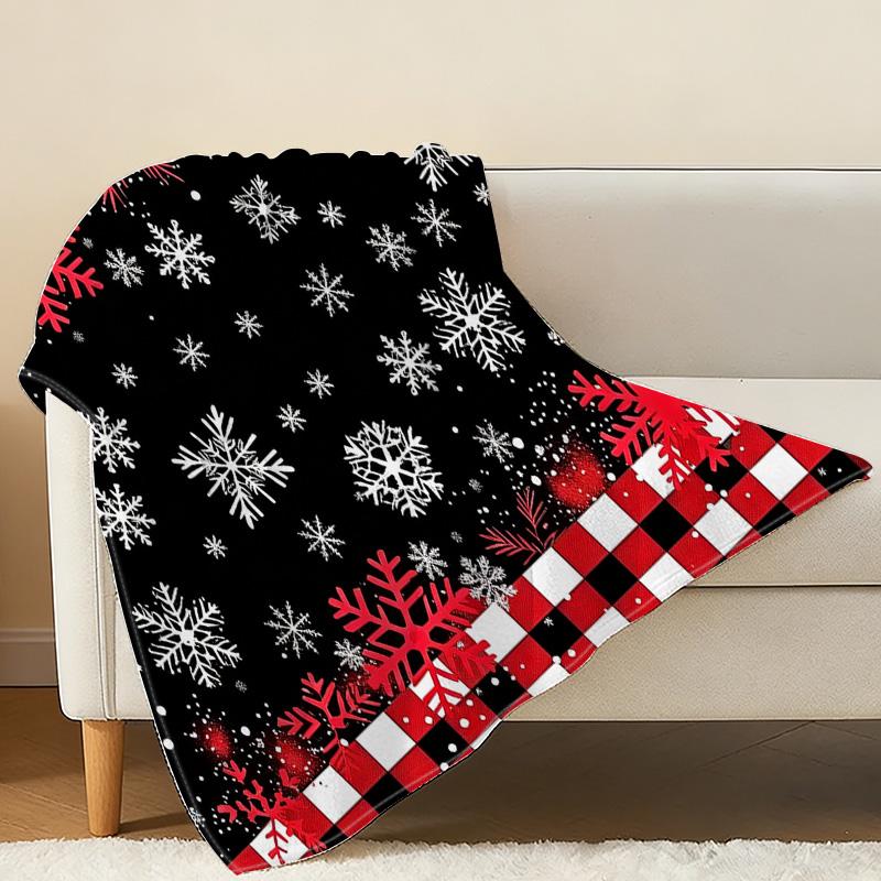 Soft Anti-Pilling Flannel Throw Blanket for Postpartum Moms Snowflake Grid, Cozy Warm Winter Home Decor, Great for Christmas & Halloween