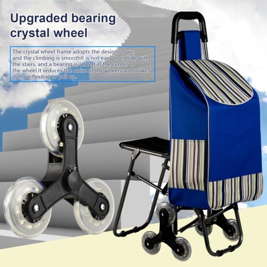 Einkaufswagen mit Sitz Doppel-Dreifachrad Ergonomischer Griff Treppensteiger-Trolley Dolly Einkaufswagen Schwerlast-Einkaufshandwagen