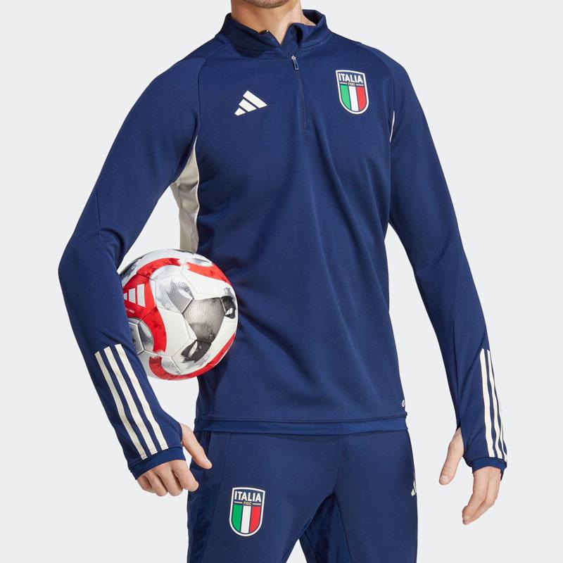 Adidas Italy Tiro 23 Football Training Series Slim Fit Half-Zip Vintage Sweatshirt Men Tops Blue HS9852
