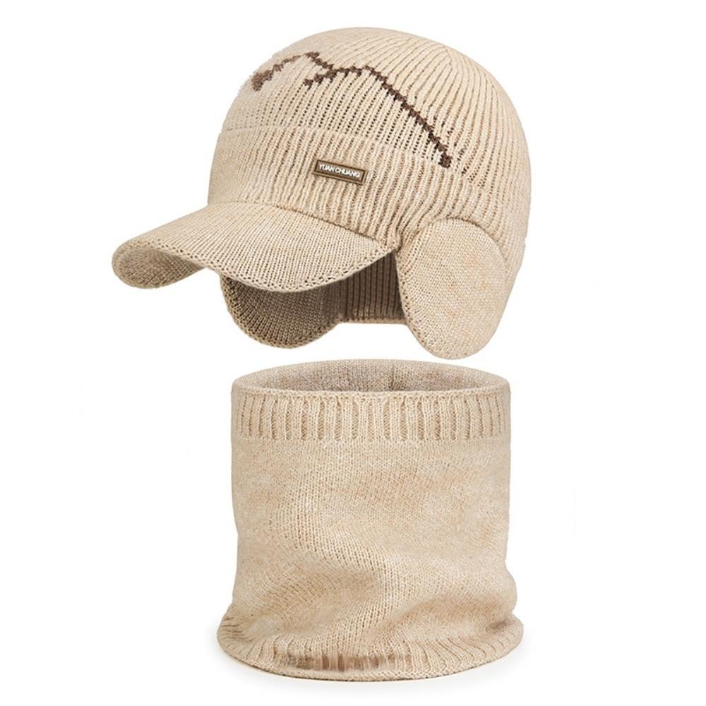 2Pcs Set Windproof Sheep Wool Scarf Plush Winter Autumn Hat with Earflap  Outdoor