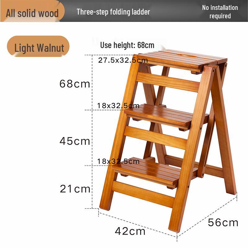 Solid Wood Multifunctional Folding Ladder-Chair: Indoor Portable 4-Step Stool & Climbing Ladder