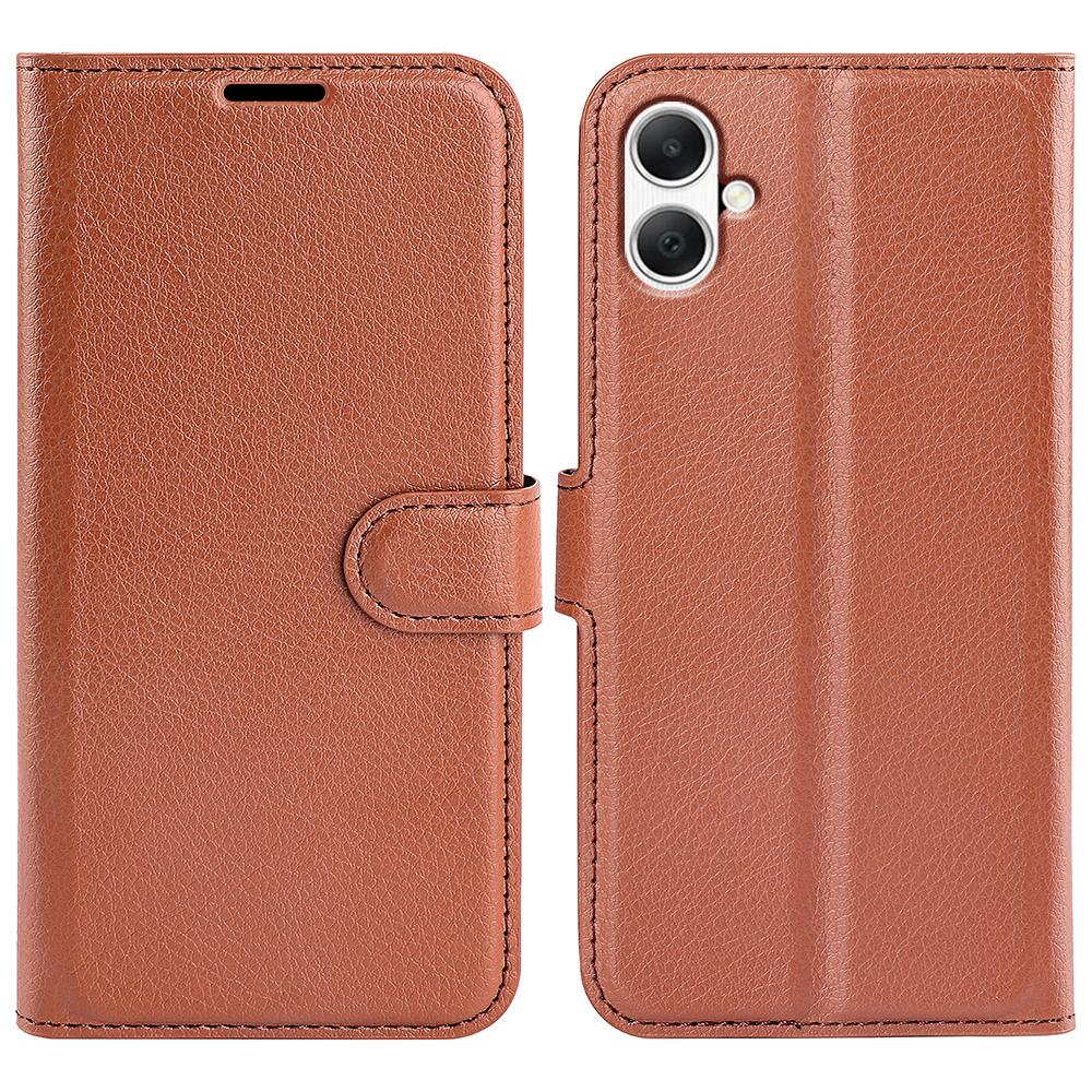 

For Samsung Galaxy A05 4G Case Litchi Texture Folding Stand Leather Phone Shell Brown
