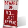 DL "Beware Of Well Just" Vintage Metal Sign - Garage Home Decor Tin Art Drip Tray