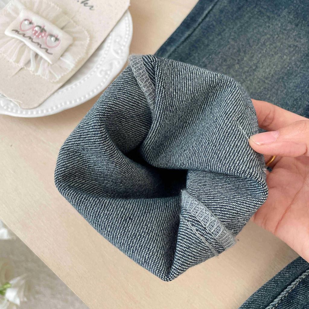 Girls' Cartoon Cat Embroidered Flared Denim Jeans with Lace Waist - Super Sweet Autumn Pants