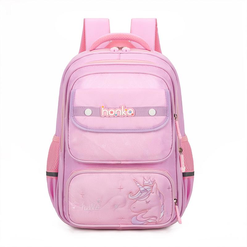 

Elementary school bag Girls large-capacity backpack to reduce the burden Children s schoolbag Ultra-light spine backpack рожевий