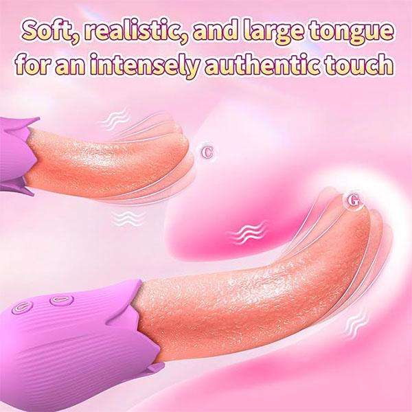 Dildo Realistic Soft Tongue Vibrator, Vbrating Rose Sex Toy for Women, Clit & Nipple Stimulator with 10 Vibration, Female Adult Sex Toys