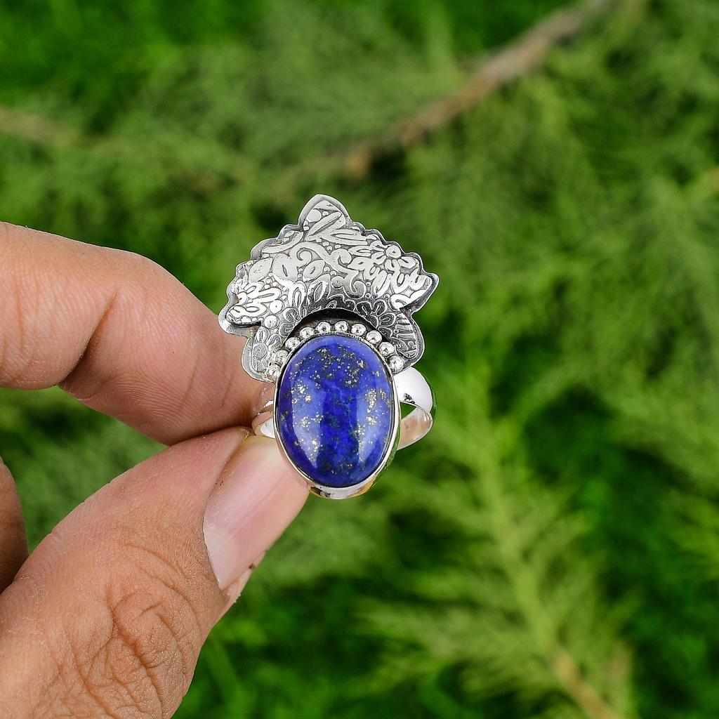 Mothers day Deal Sterling Silver Lapis Lazuli Stone Wedding Promise Ring Jewelry