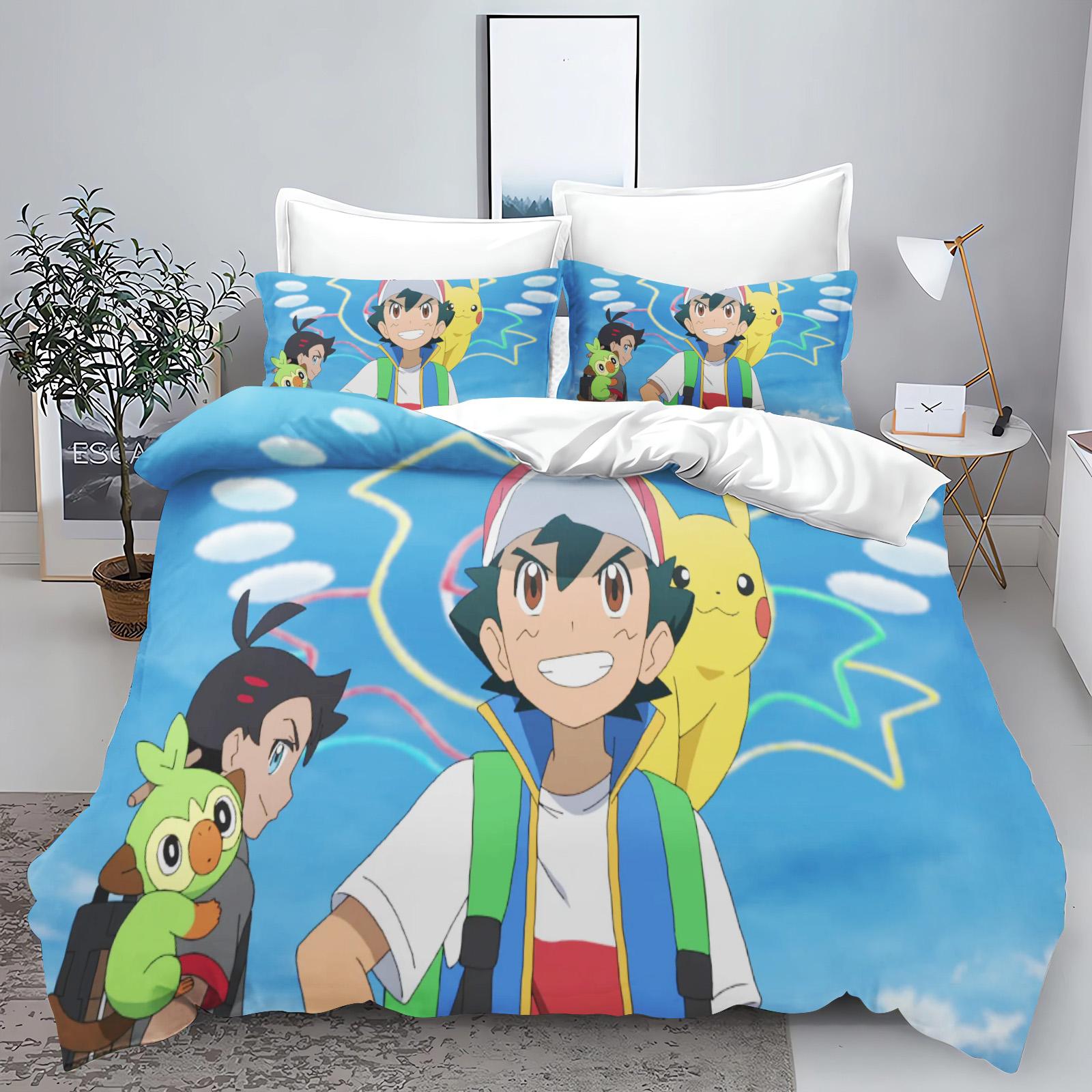 

Pokémon, Pikachu Bedding Set Queen Quilt Cover Cute Printed Cartoon Children S Adults Polyester Reactive Printing Twill 90x200cm