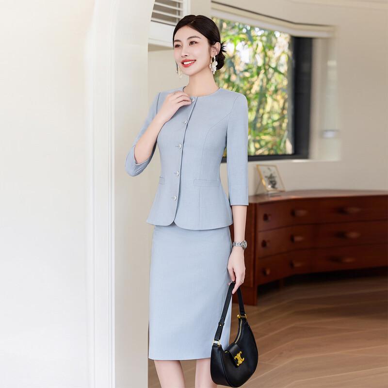 Women's Sky Blue 3/4 Sleeve Blazer Suit Set