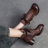 Johnature Retro Breathable Hollow-out Boots Sandals Genuine Leather Fashion High Heels Women's Shoes