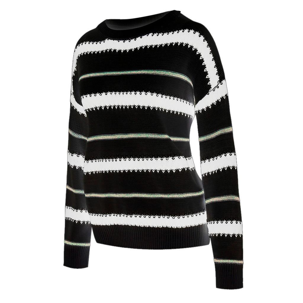 Women's Fashion Patchwork  Striped Knit Pullover Loose Sweater