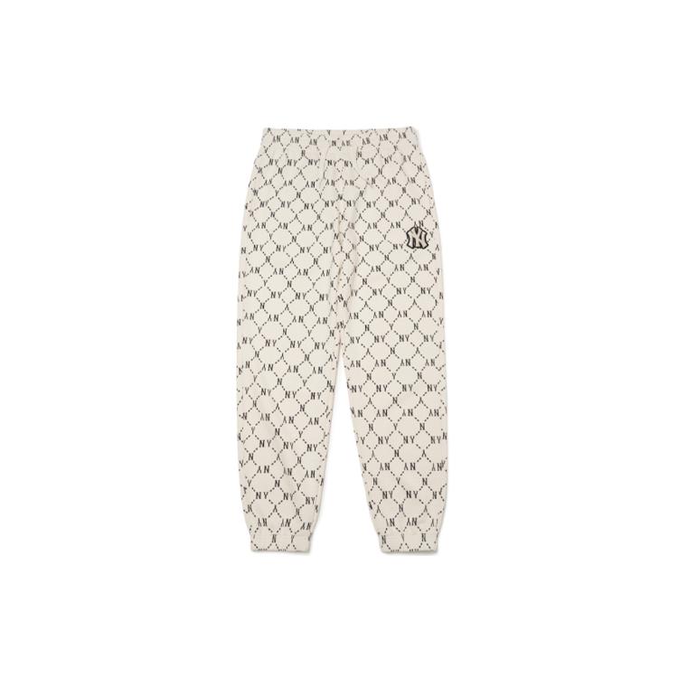 MLB Old Flower Knitted Sweatpants Unisex Beige Moderate Cuffed Pants 3APTM0114-50CRS S