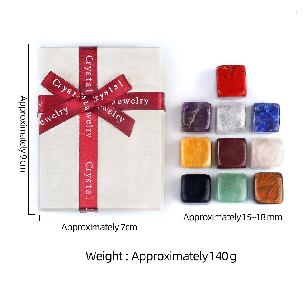 10 pezzi/scatola di pietre semipreziose naturali, gemme di cristallo quadrate, ornamenti decorativi, collezioni, regali per la festa della mamma, Natale, Ringraziamento, scatola 7x9 cm