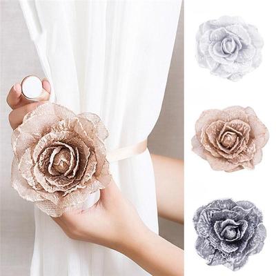 1pc Magnetic Curtain Tiebacks Seersucker Flower Tie Backs Buckle Clips Home Decoration